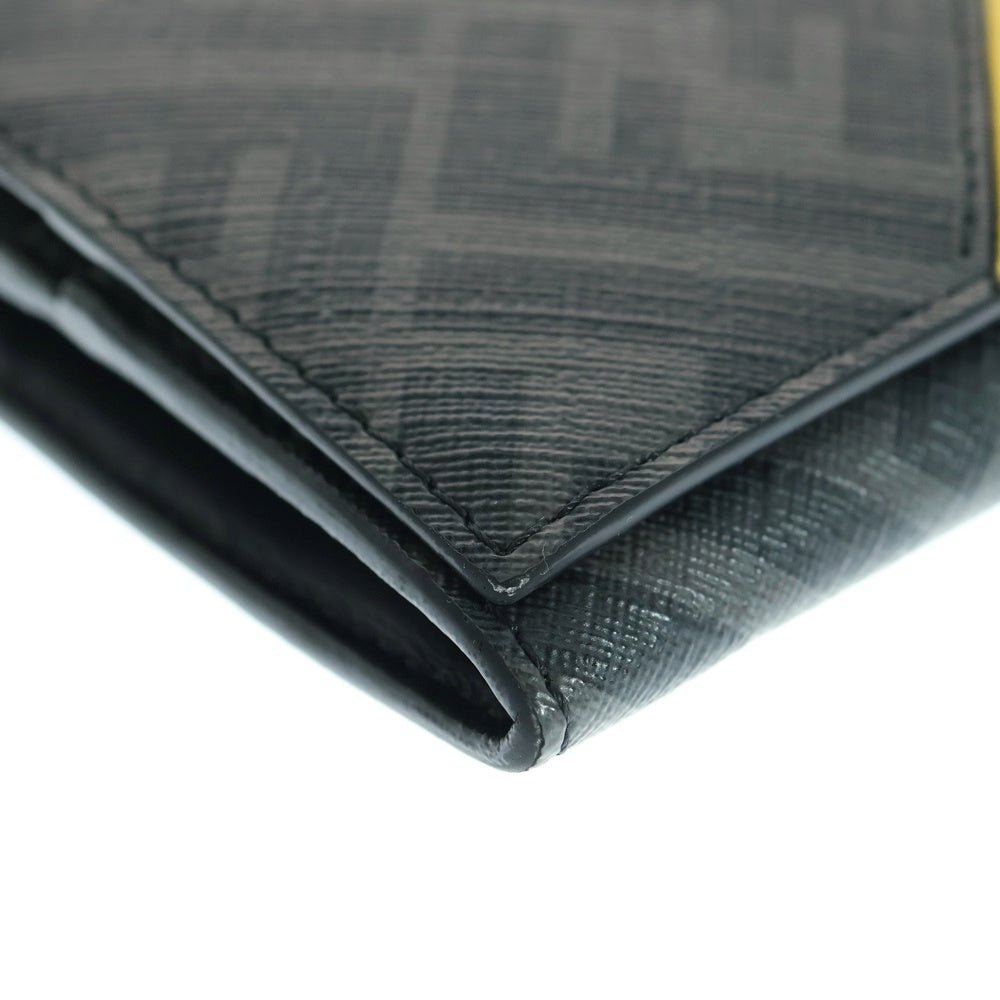 FENDI(フェンディ) コンチネンタル ズッカ柄 PVC レザー ロングウォレット 二つ折り 長財布 ブラック/イエロー 7M0264A9XSF0R2A