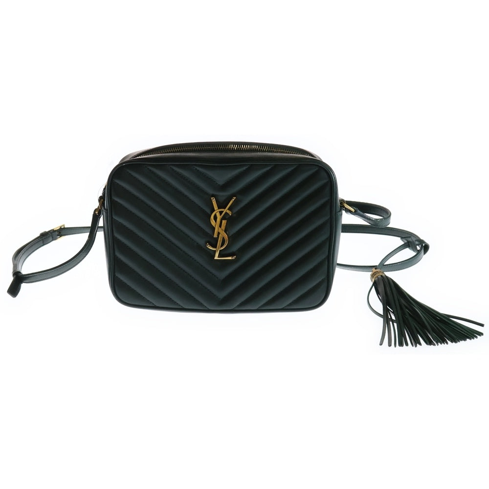 SAINT LAURENT PARIS(サンローランパリ) ルー カメラバッグ カサンドラ ロゴプレート Vステッチ レザー ショルダーバッグ ゴールド金具 グリーン 612544