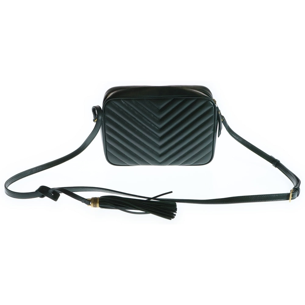 SAINT LAURENT PARIS(サンローランパリ) ルー カメラバッグ カサンドラ ロゴプレート Vステッチ レザー ショルダーバッグ ゴールド金具 グリーン 612544