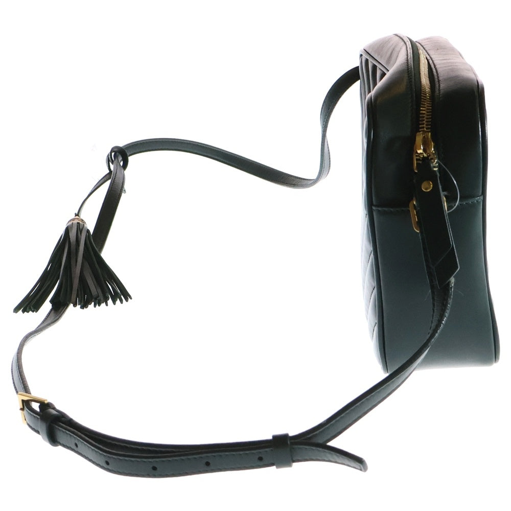 SAINT LAURENT PARIS(サンローランパリ) ルー カメラバッグ カサンドラ ロゴプレート Vステッチ レザー ショルダーバッグ ゴールド金具 グリーン 612544