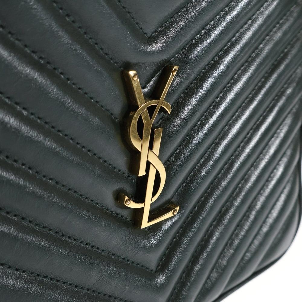 SAINT LAURENT PARIS(サンローランパリ) ルー カメラバッグ カサンドラ ロゴプレート Vステッチ レザー ショルダーバッグ ゴールド金具 グリーン 612544