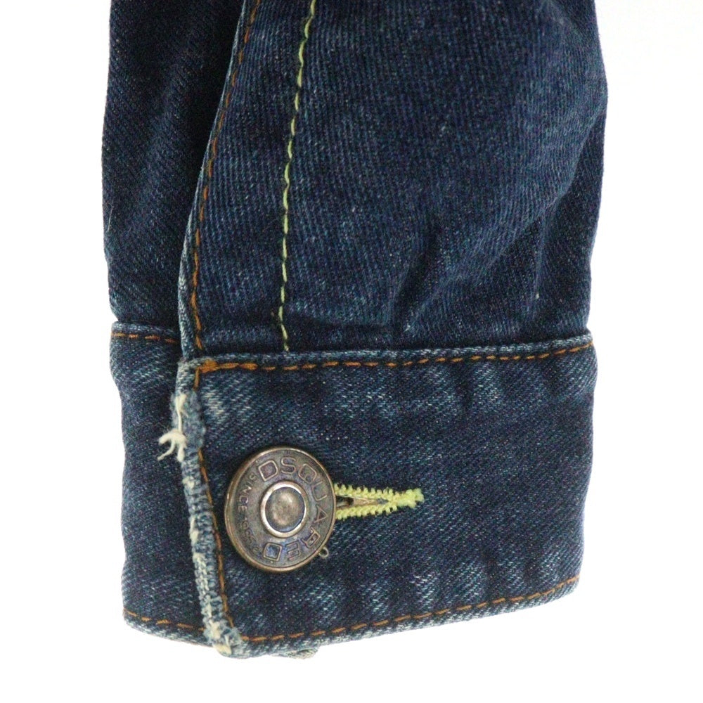 DSQUARED2(ディースクエアード) ロゴ刺繍 襟コーデュロイ エルボーパッチ レザーポケット デニム トラッカージャケット インディゴ