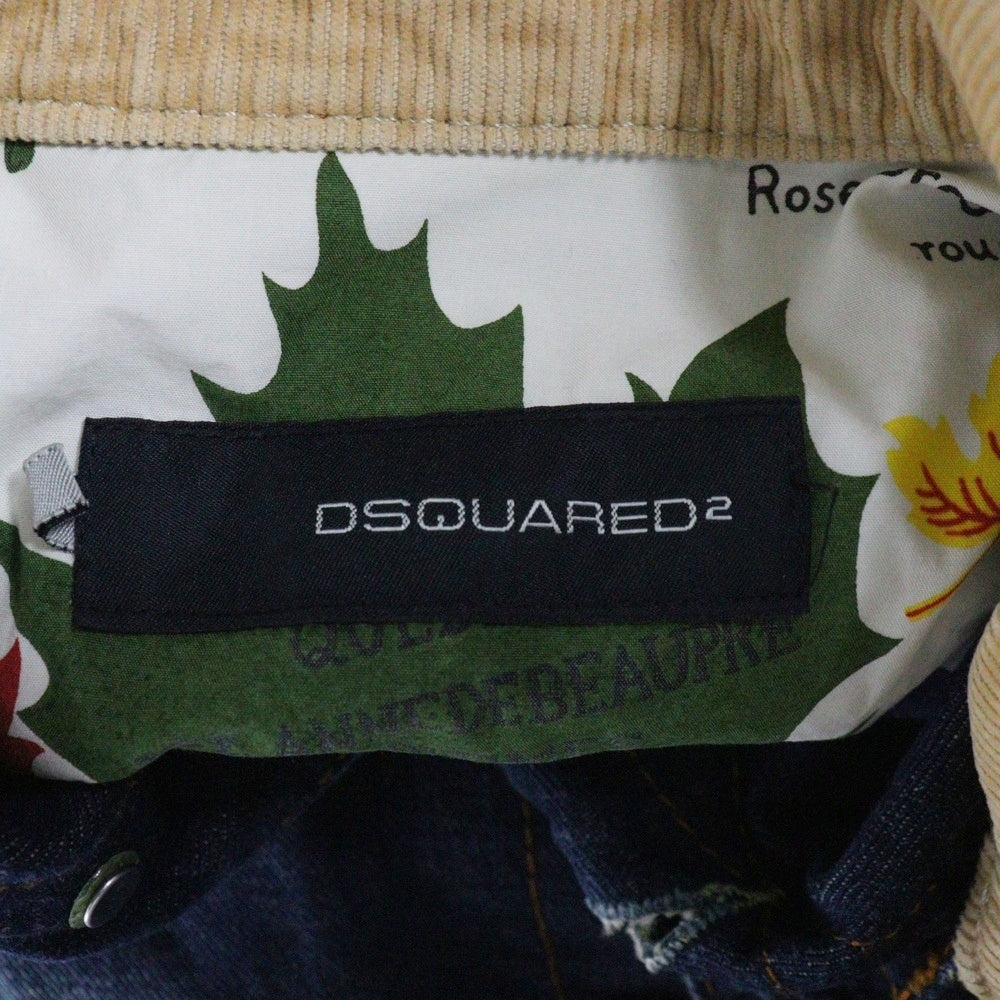 DSQUARED2(ディースクエアード) ロゴ刺繍 襟コーデュロイ エルボーパッチ レザーポケット デニム トラッカージャケット インディゴ