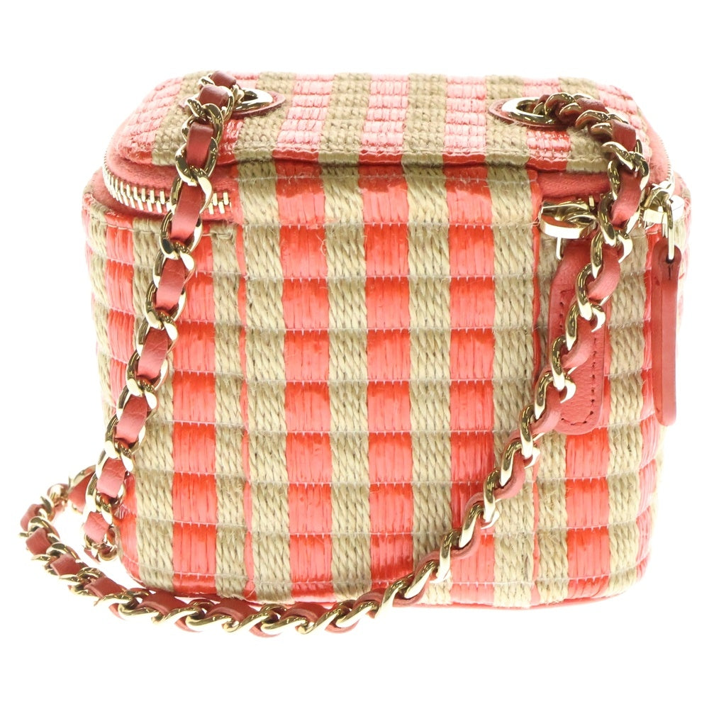 CHANEL(シャネル) ココマーク チェーンバニティバッグ ミニバッグ ショルダーバッグ カゴバッグ オレンジ×ブラウン ラフィア ゴールド金具