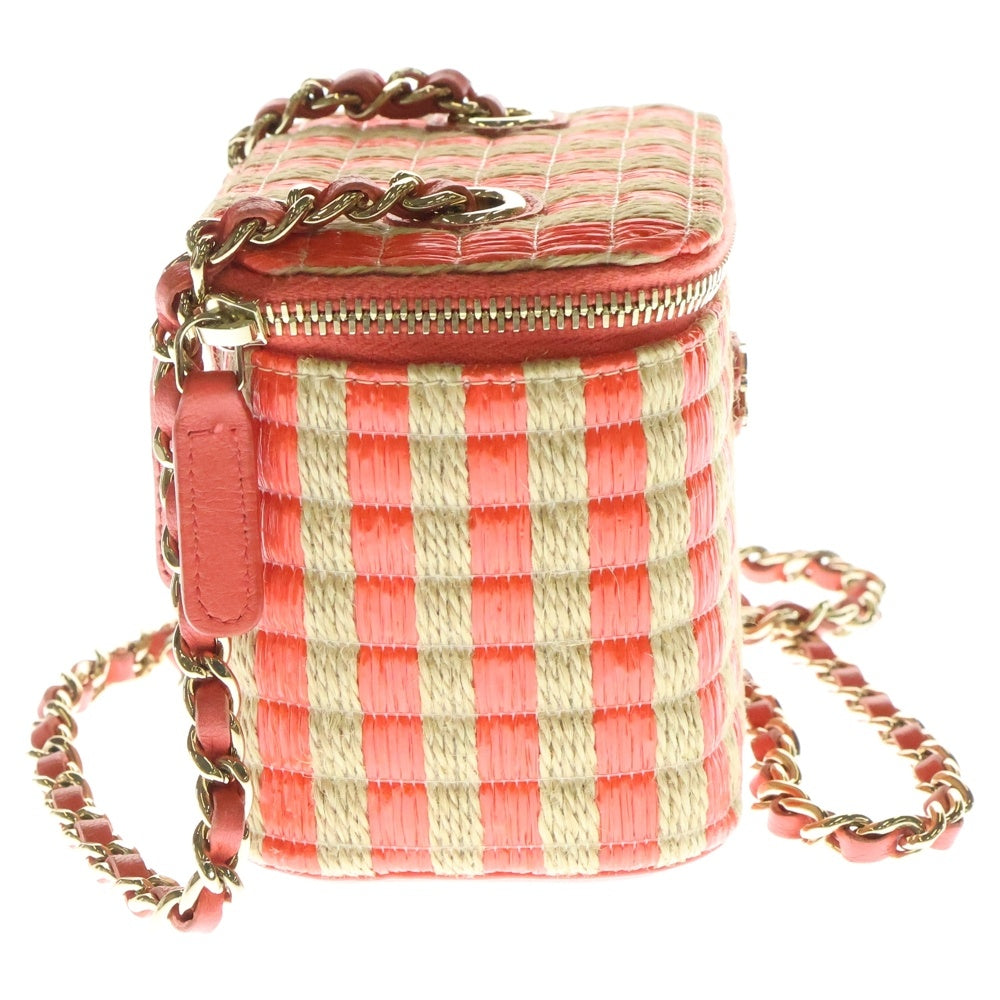 CHANEL(シャネル) ココマーク チェーンバニティバッグ ミニバッグ ショルダーバッグ カゴバッグ オレンジ×ブラウン ラフィア ゴールド金具