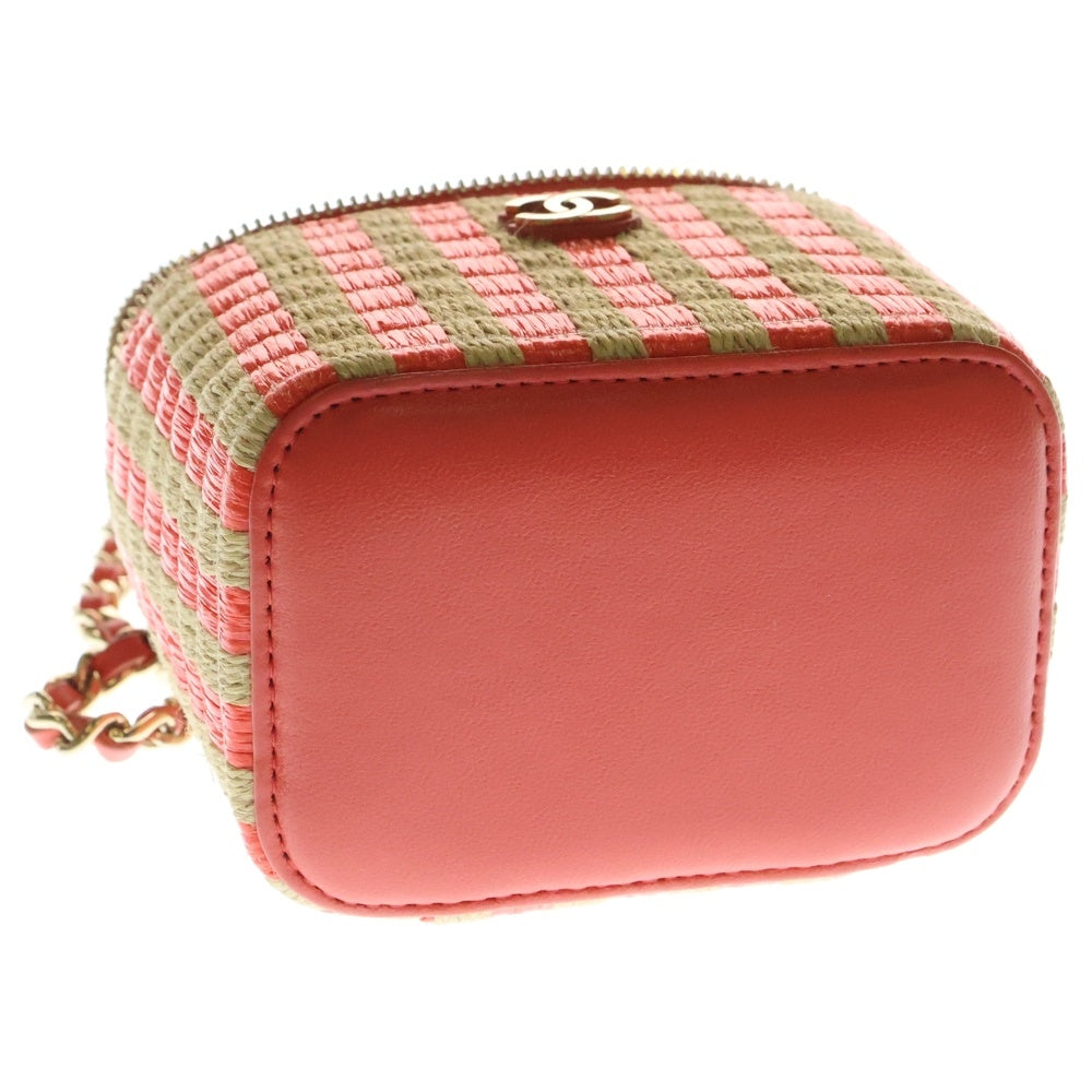 CHANEL(シャネル) ココマーク チェーンバニティバッグ ミニバッグ ショルダーバッグ カゴバッグ オレンジ×ブラウン ラフィア ゴールド金具