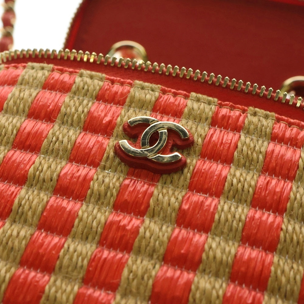 CHANEL(シャネル) ココマーク チェーンバニティバッグ ミニバッグ ショルダーバッグ カゴバッグ オレンジ×ブラウン ラフィア ゴールド金具