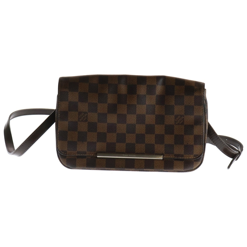LOUIS VUITTON(ルイヴィトン) ホクストンPM ダミエ エベヌ ロゴプレート PVC レザー ショルダーバッグ ゴールド/シルバー金具 ブラウン N41257