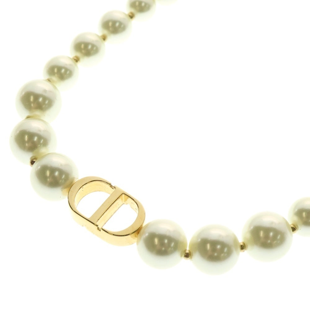 Christian Dior(クリスチャンディオール) CDアイコンロゴ フェイクパールネックレス チョーカー ホワイト×ゴールド GP