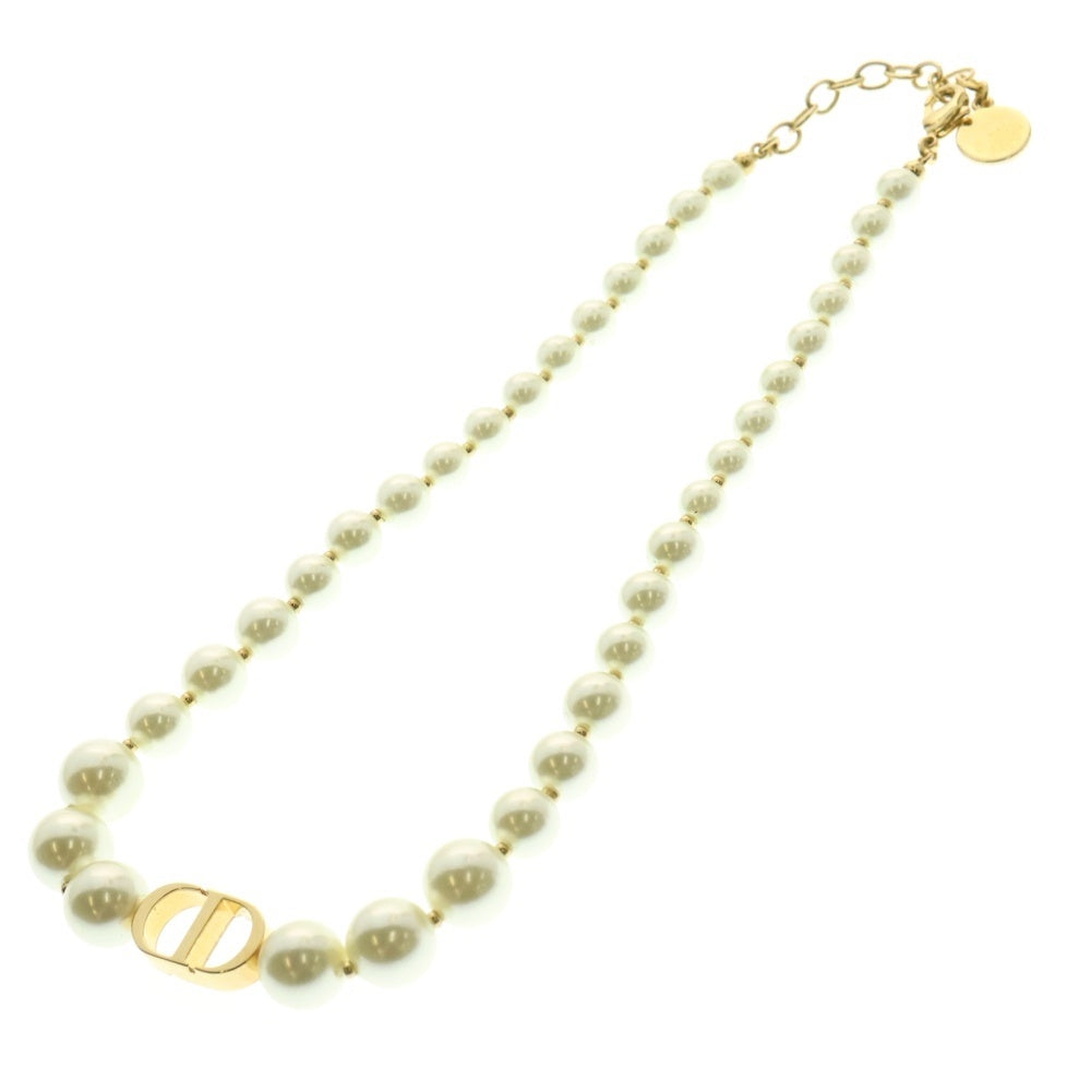 Christian Dior(クリスチャンディオール) CDアイコンロゴ フェイクパールネックレス チョーカー ホワイト×ゴールド GP