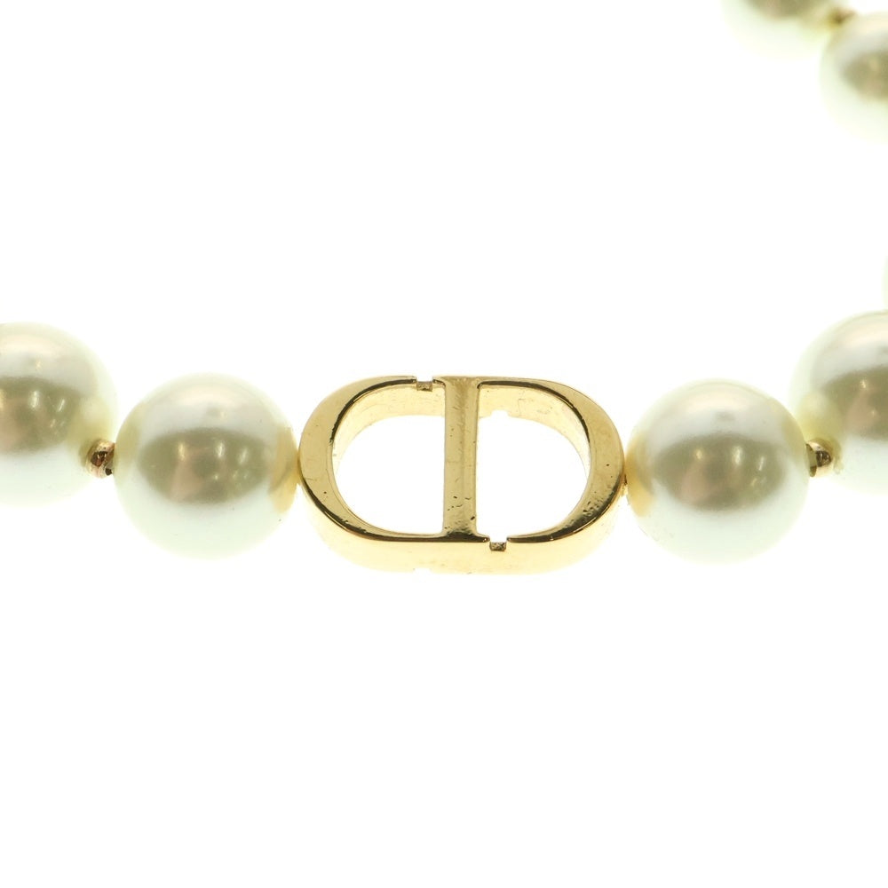Christian Dior(クリスチャンディオール) CDアイコンロゴ フェイクパールネックレス チョーカー ホワイト×ゴールド GP
