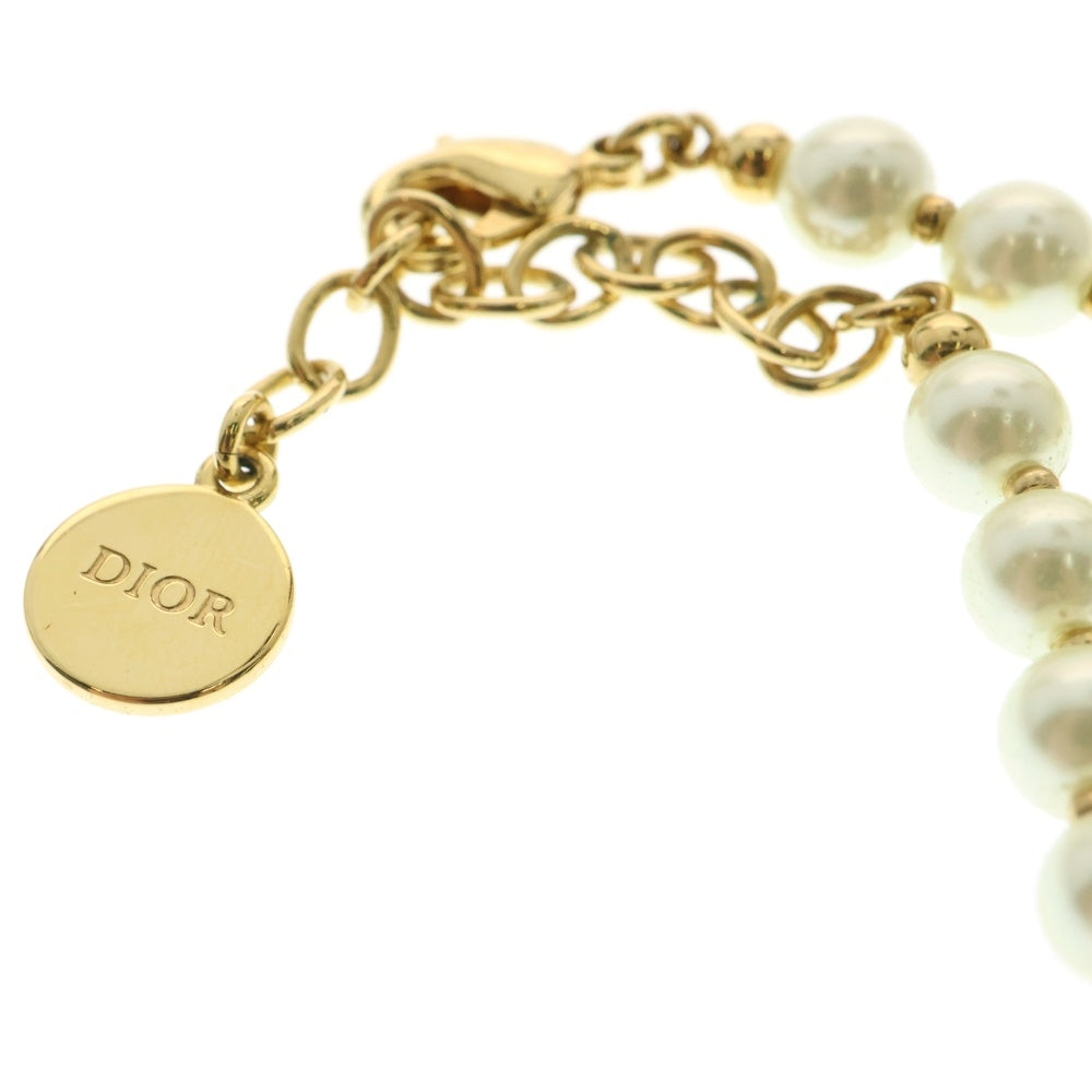 Christian Dior(クリスチャンディオール) CDアイコンロゴ フェイクパールネックレス チョーカー ホワイト×ゴールド GP