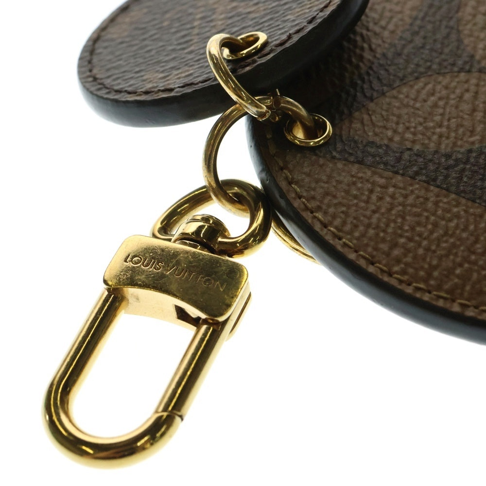 LOUIS VUITTON(ルイヴィトン) モノグラムジャイアントリバース ポルトクレ・イリュストレ キーリング バッグチャーム キーホルダー ブラウン ゴールド金具 レザー M69317