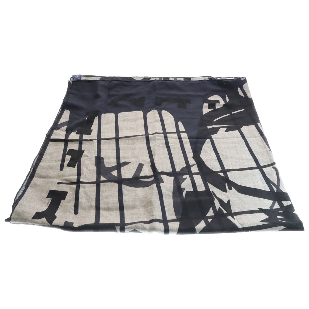 HERMES(エルメス) IMPRIMEUR FOR LIQUID PUZZLE カレジェアン140 シルク混 カシミヤ スカーフ ストール グレー/ネイビー