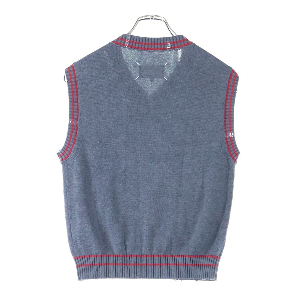 Maison Margiela 0(メゾンマルジェラ) 20SS 白タグ カシミヤ混 コットン ダメージ加工 Vネック ノースリーブ ニットベスト セーター グレー S29HA0563