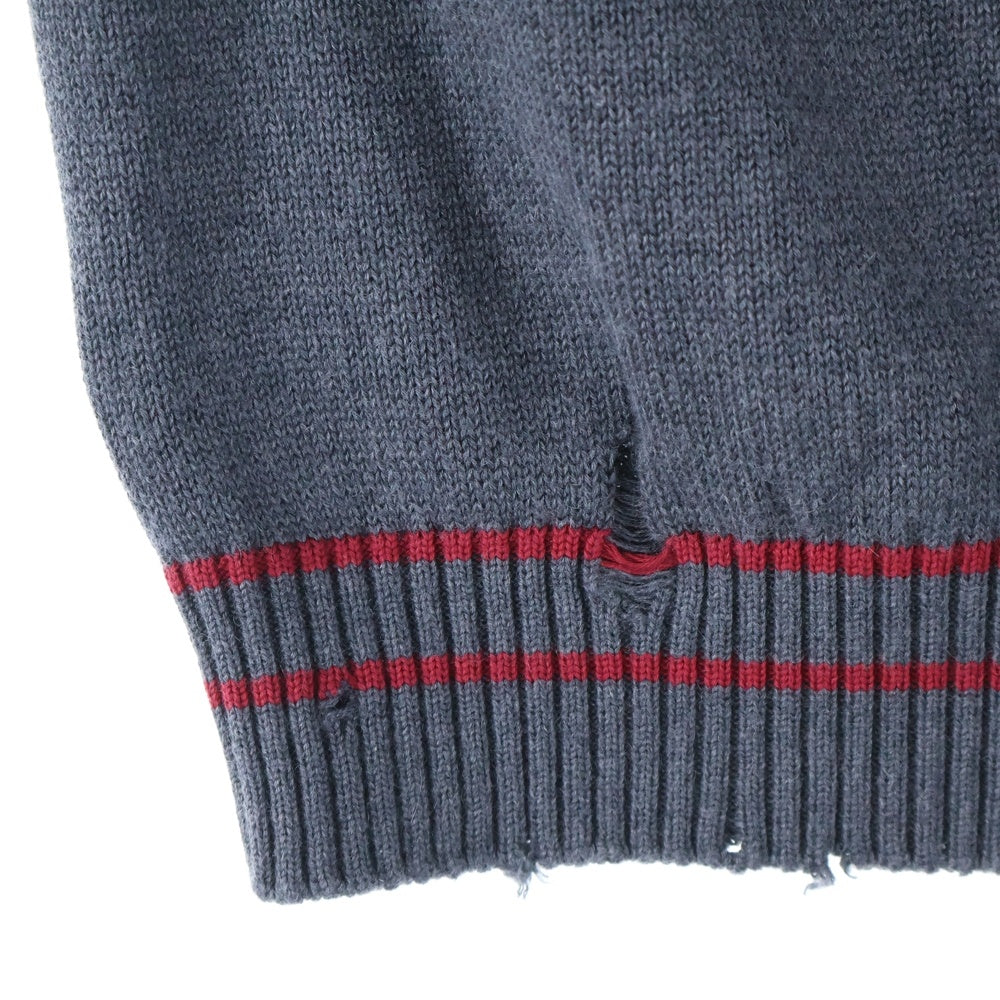 Maison Margiela 0(メゾンマルジェラ) 20SS 白タグ カシミヤ混 コットン ダメージ加工 Vネック ノースリーブ ニットベスト セーター グレー S29HA0563