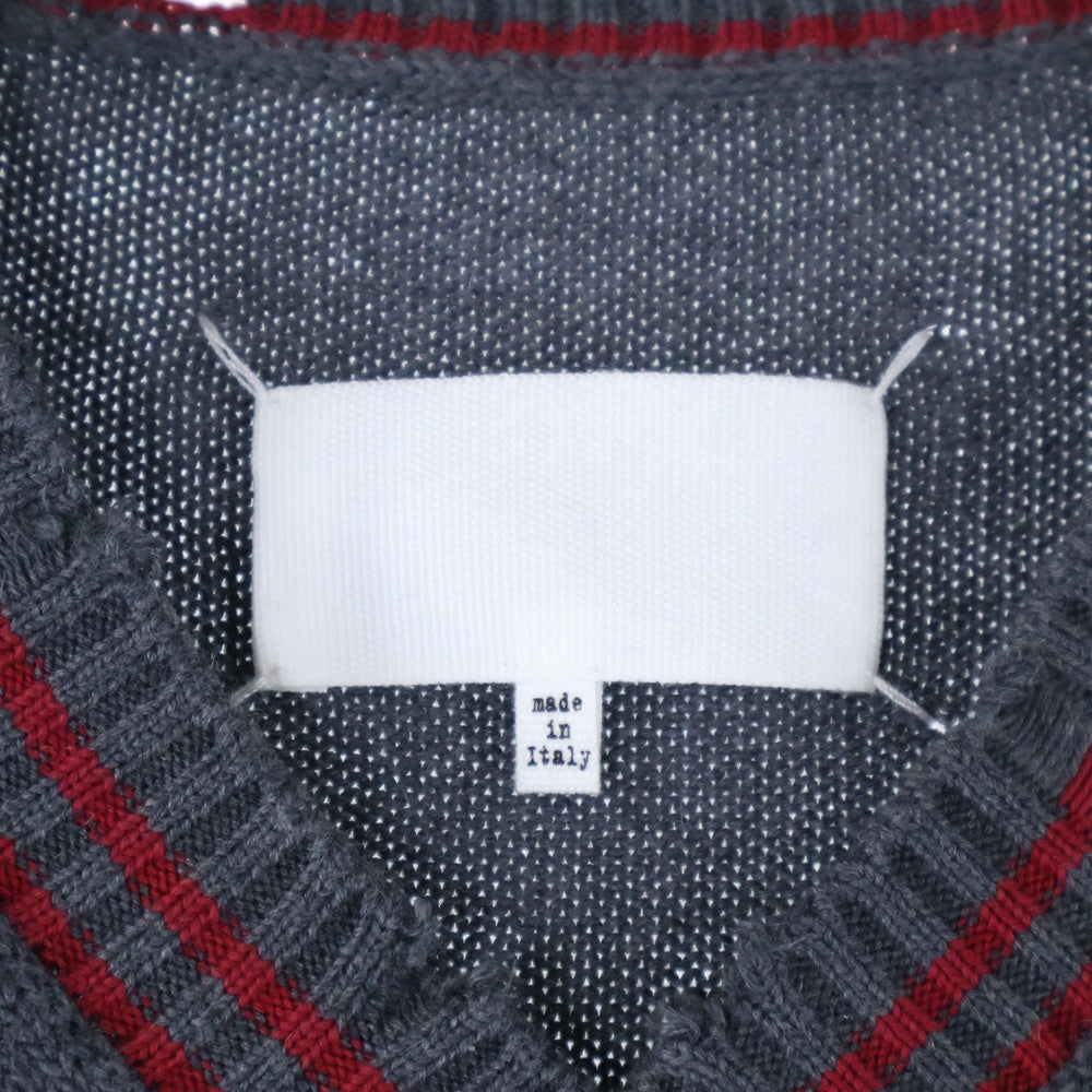 Maison Margiela 0(メゾンマルジェラ) 20SS 白タグ カシミヤ混 コットン ダメージ加工 Vネック ノースリーブ ニットベスト セーター グレー S29HA0563