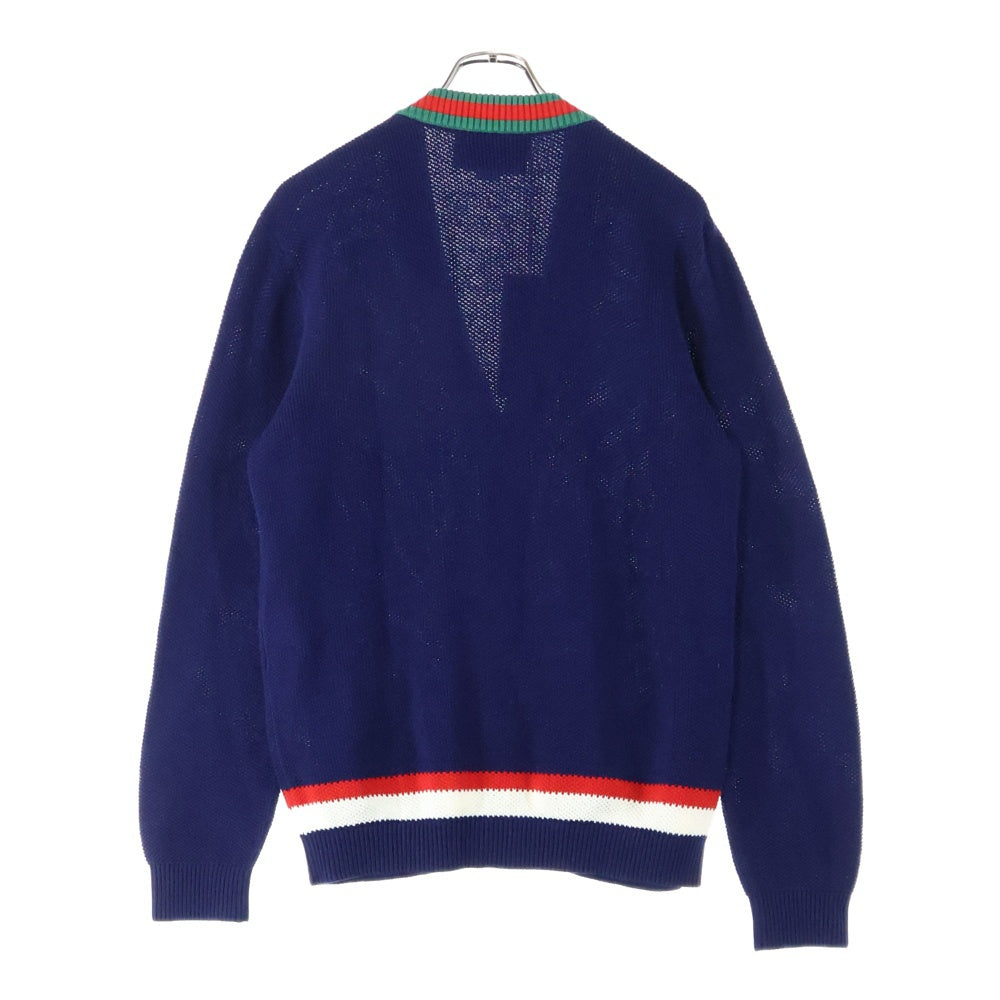 GUCCI(グッチ) インターロッキングG ロゴ刺繍 ウェブ シェリーライン シェルボタン コットンニット カーディガン ネイビー 752251