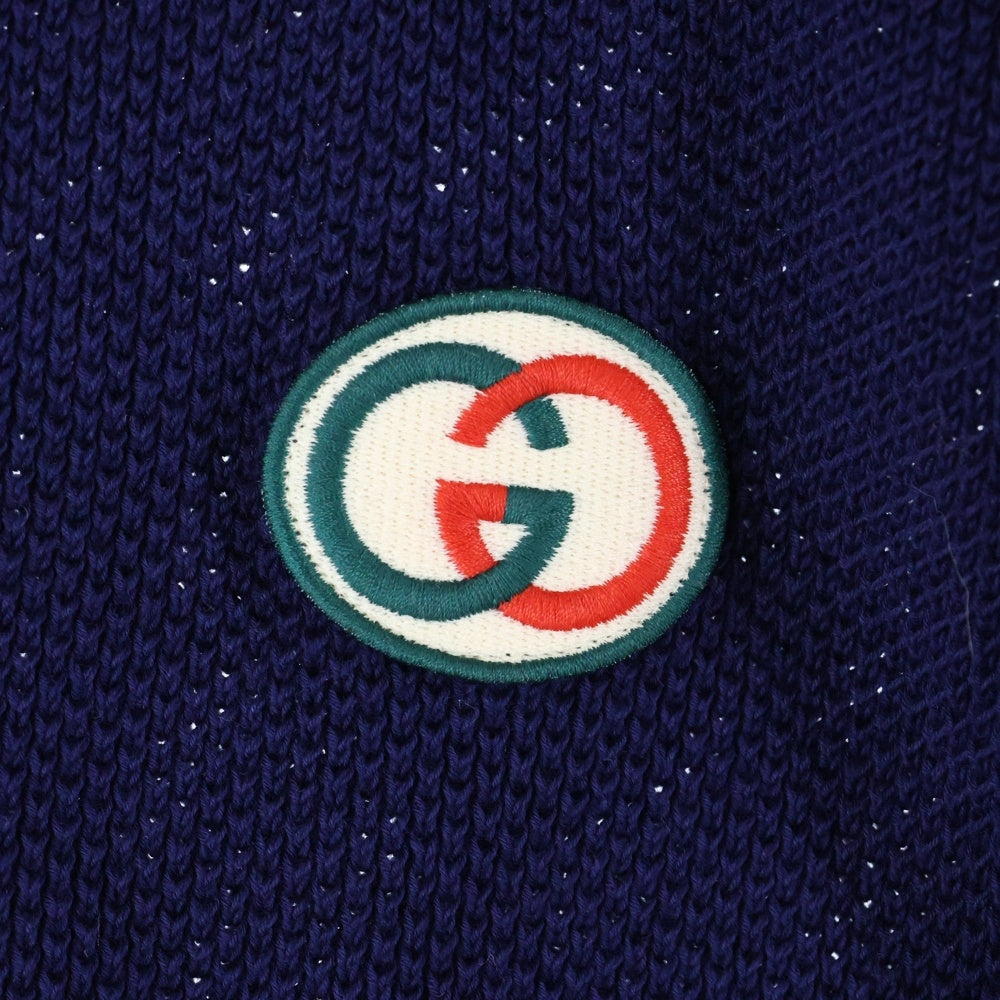 GUCCI(グッチ) インターロッキングG ロゴ刺繍 ウェブ シェリーライン シェルボタン コットンニット カーディガン ネイビー 752251