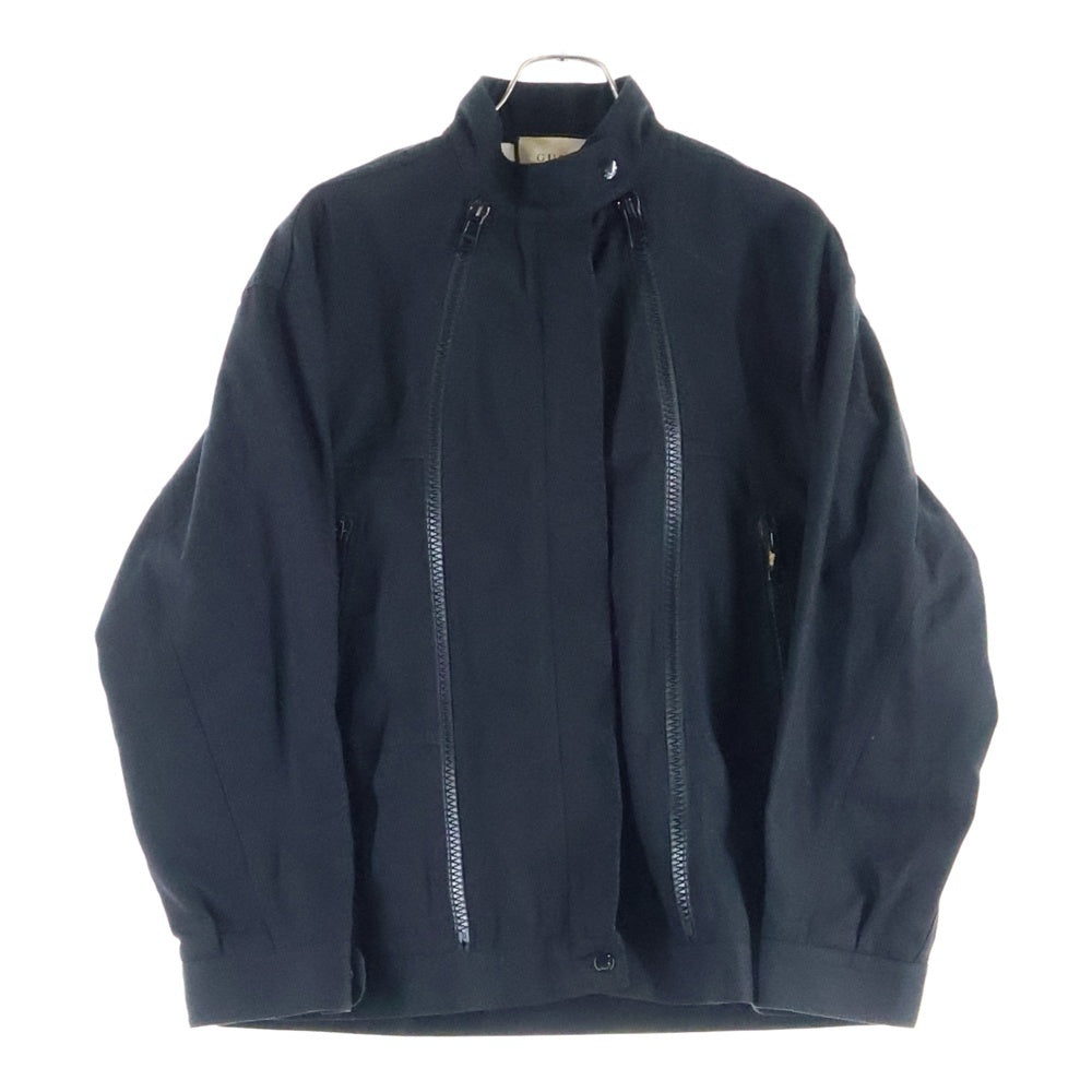 GUCCI(グッチ) 22SS フロント ダブルジップ デザイン スタンドカラー ダック ジップアップ ジャケット ブルゾン ブラック 701259