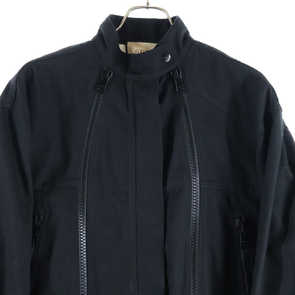 GUCCI(グッチ) 22SS フロント ダブルジップ デザイン スタンドカラー ダック ジップアップ ジャケット ブルゾン ブラック 701259
