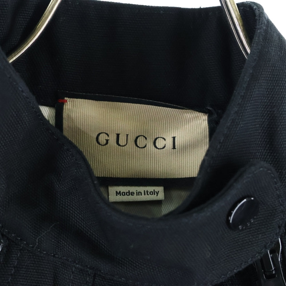 GUCCI(グッチ) 22SS フロント ダブルジップ デザイン スタンドカラー ダック ジップアップ ジャケット ブルゾン ブラック 701259