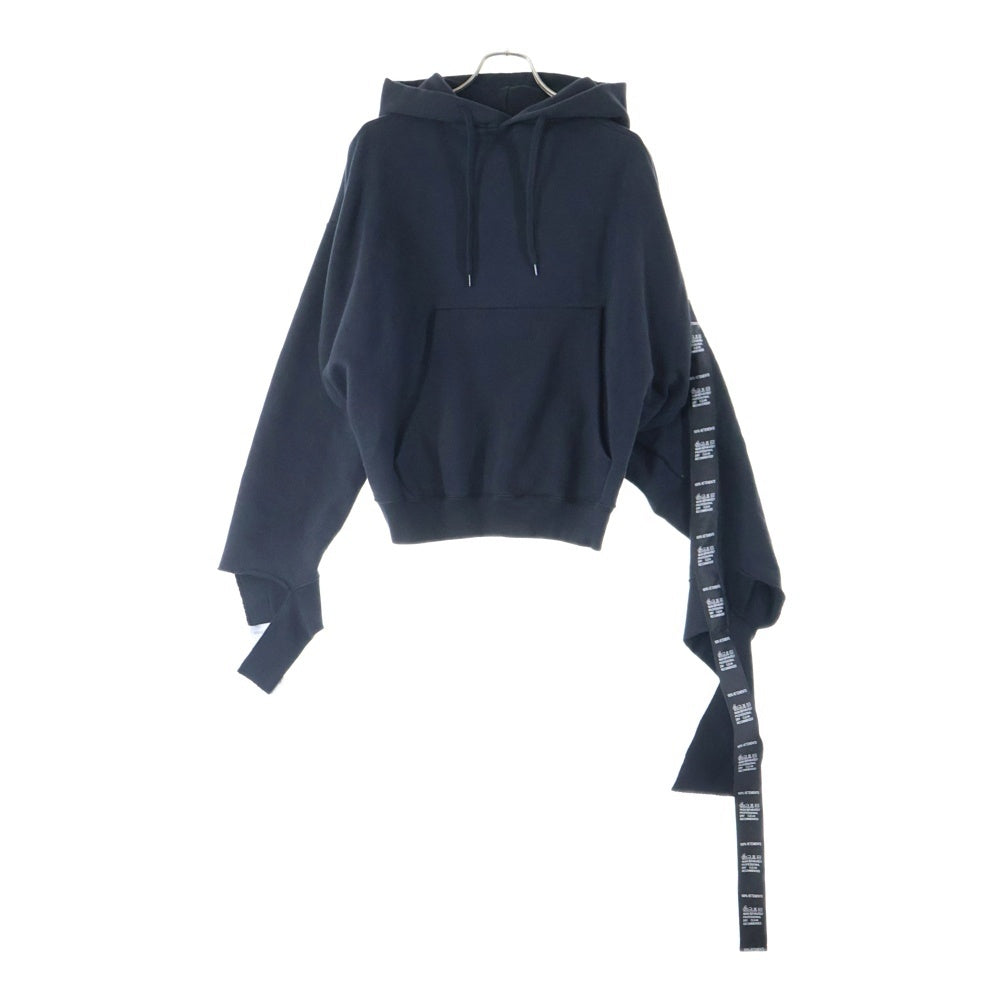 VETEMENTS(ヴェトモン) 18SS Tape Hoodie テープ デザイン カットオフ クロップド プルオーバースウェットパーカー フーディー ブラック レディース WSS18TR26