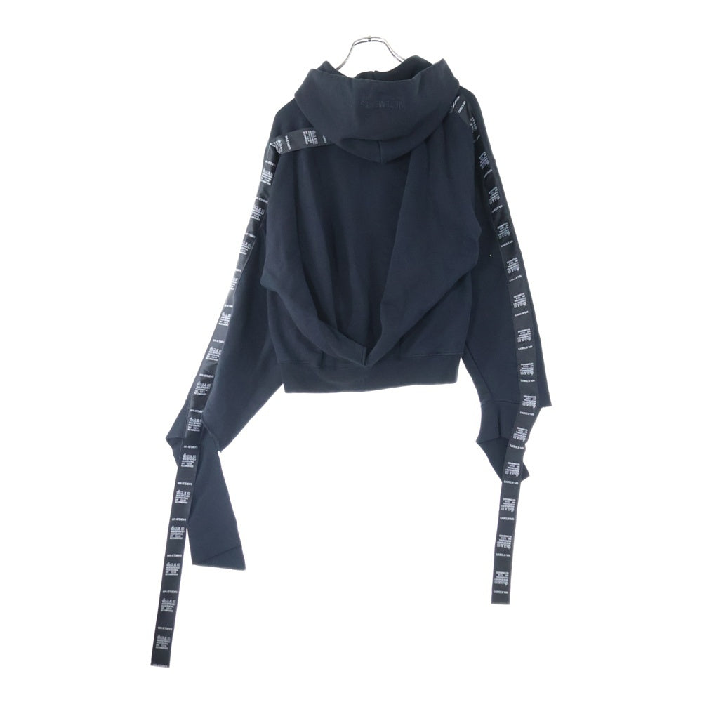 VETEMENTS(ヴェトモン) 18SS Tape Hoodie テープ デザイン カットオフ クロップド プルオーバースウェットパーカー フーディー ブラック レディース WSS18TR26