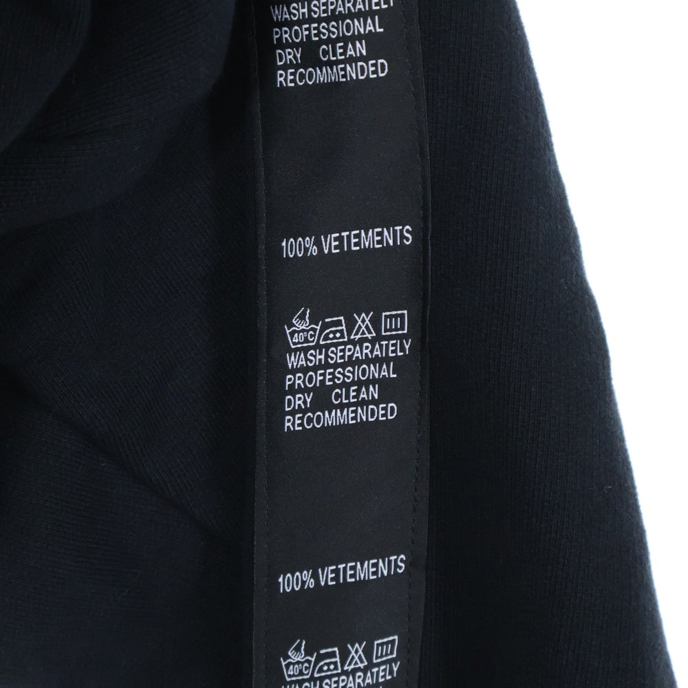VETEMENTS(ヴェトモン) 18SS Tape Hoodie テープ デザイン カットオフ クロップド プルオーバースウェットパーカー フーディー ブラック レディース WSS18TR26