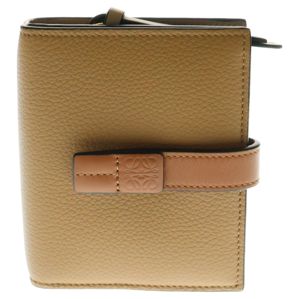 LOEWE(ロエベ) アナグラム レザーコンパクト ジップウォレット ソフトグレインカーフ ライトオーツ/ハニー 三つ折り財布 ブラウン