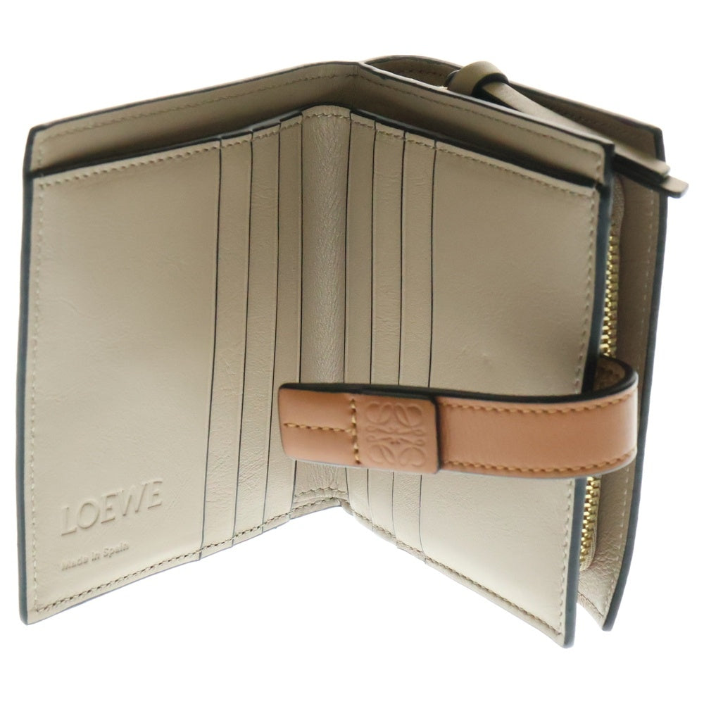 LOEWE(ロエベ) アナグラム レザーコンパクト ジップウォレット ソフトグレインカーフ ライトオーツ/ハニー 三つ折り財布 ブラウン