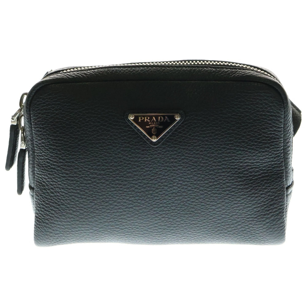 PRADA(プラダ) トライアングルロゴ ヴィッテロダイノ レザーボディバッグ ウエストバッグ ブラック 2VH184 レディース
