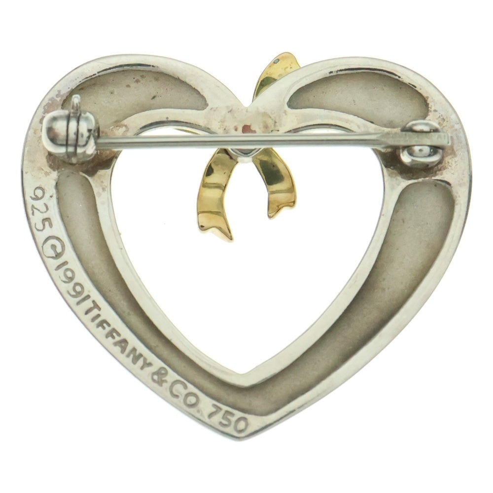 TIFFANY&Co(ティファニー) ハートリボンブローチ ピンバッジ シルバー×ゴールド