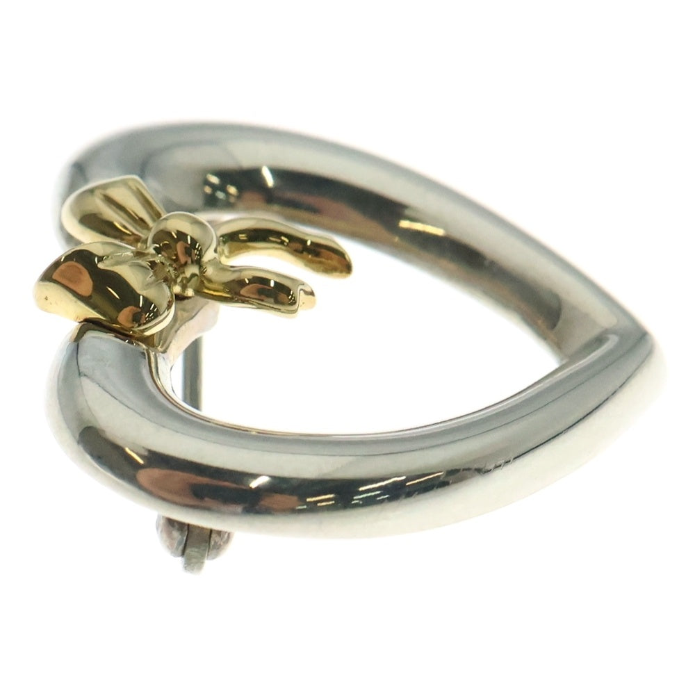 TIFFANY&Co(ティファニー) ハートリボンブローチ ピンバッジ シルバー×ゴールド