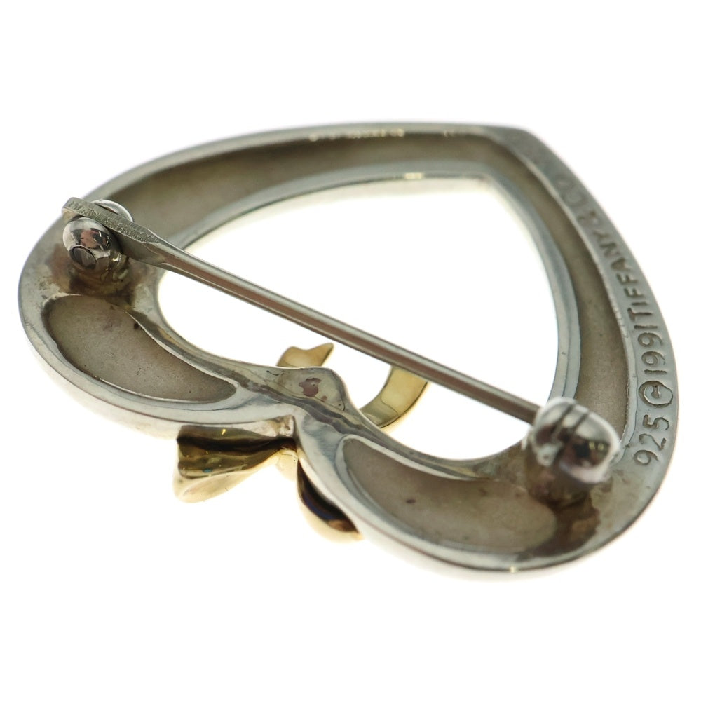 TIFFANY&Co(ティファニー) ハートリボンブローチ ピンバッジ シルバー×ゴールド