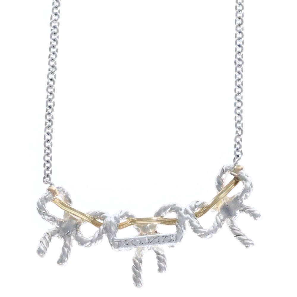 TIFFANY&Co(ティファニー) トリプルリボン ネックレス ペンダント チェーン シルバー×ゴールド SV925/K18 5.7g