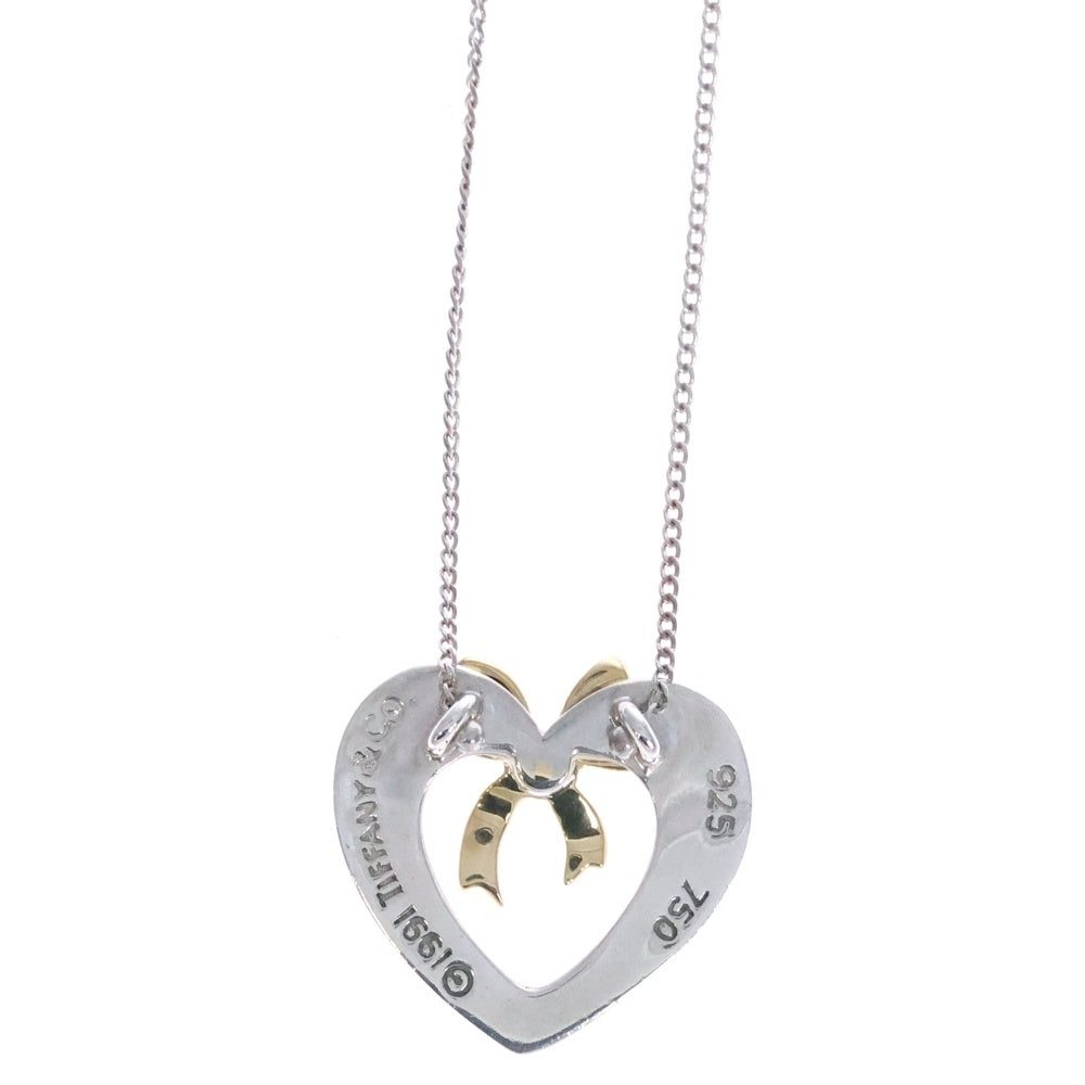 TIFFANY&Co(ティファニー) ハートリボンネックレス ペンダント チェーン シルバー×ゴールド