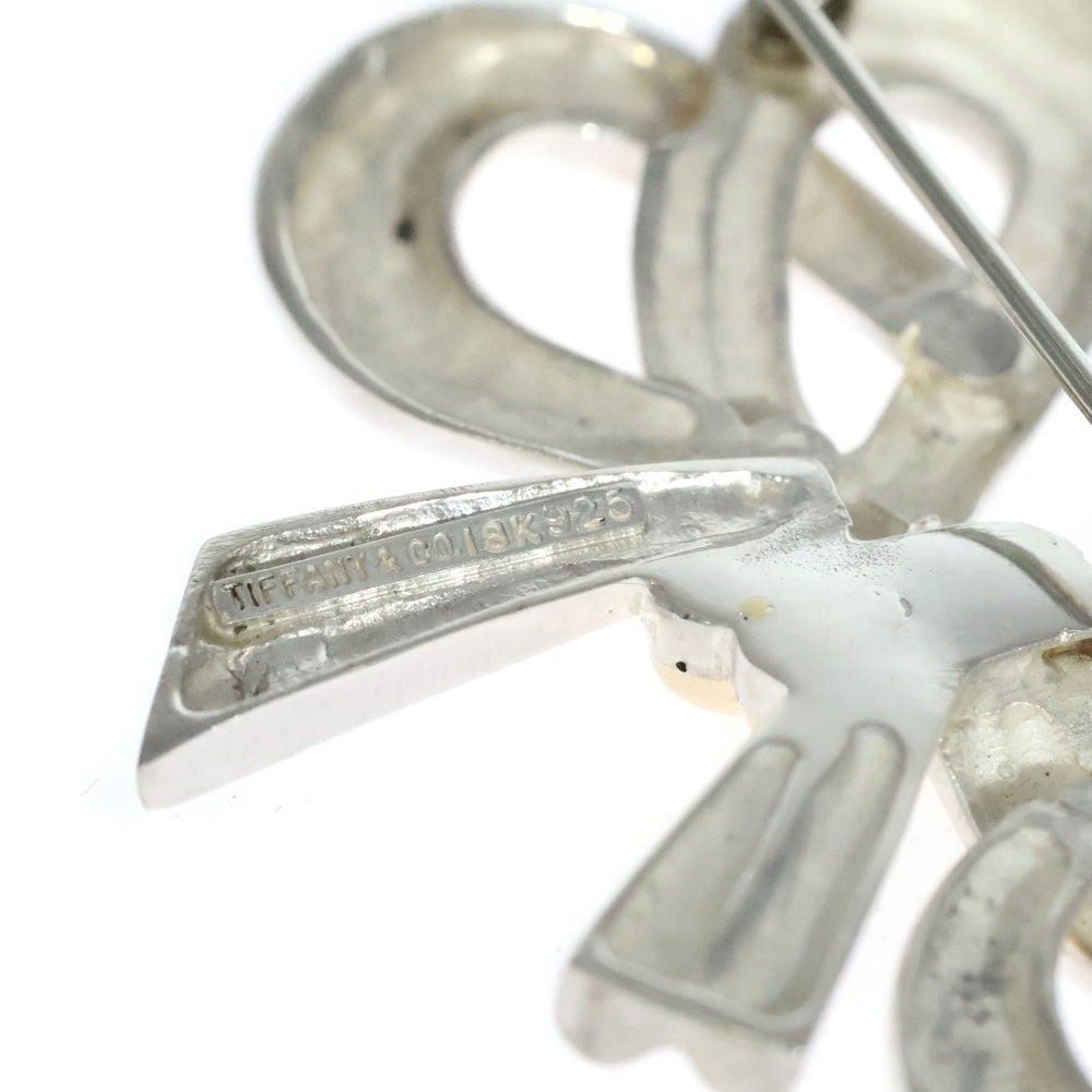 TIFFANY&Co(ティファニー) リボンモチーフ ブローチ バッジ シルバー×ゴールド