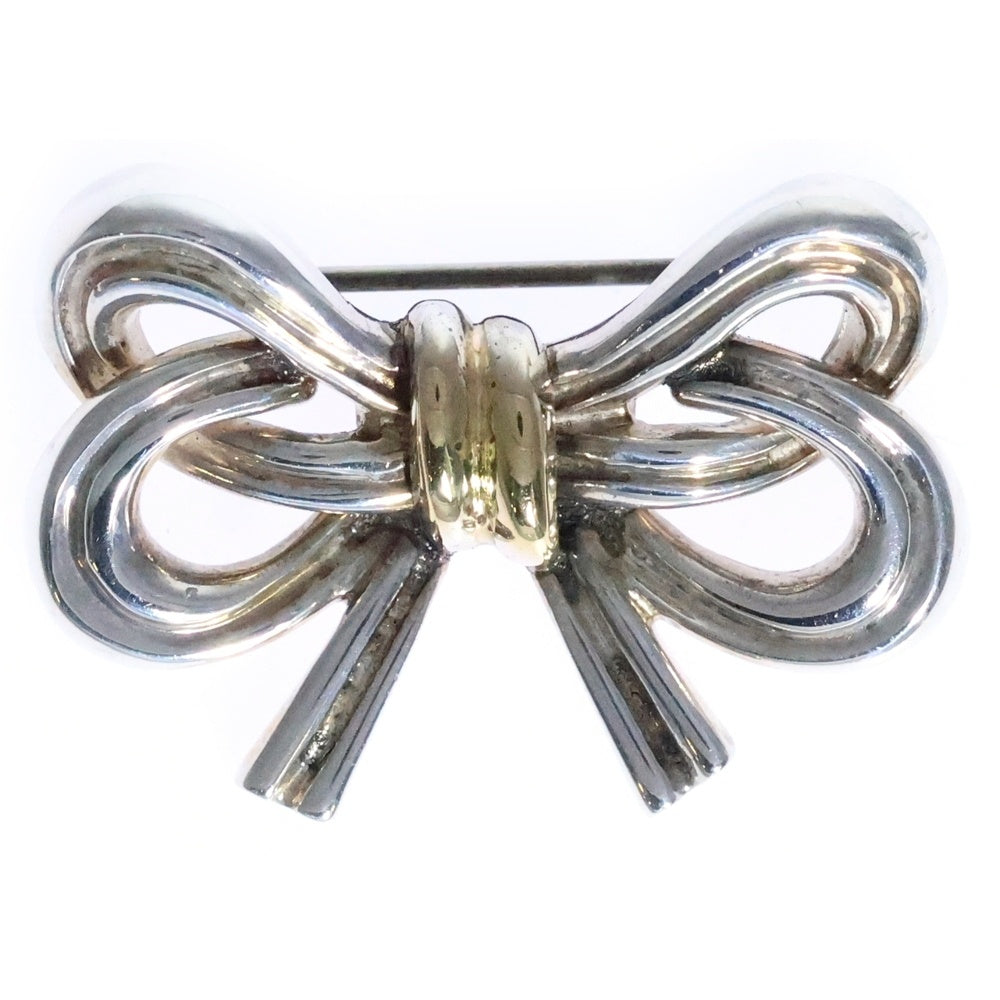 TIFFANY&Co(ティファニー) リボンモチーフ ブローチ ピンバッジ シルバー×ゴールド