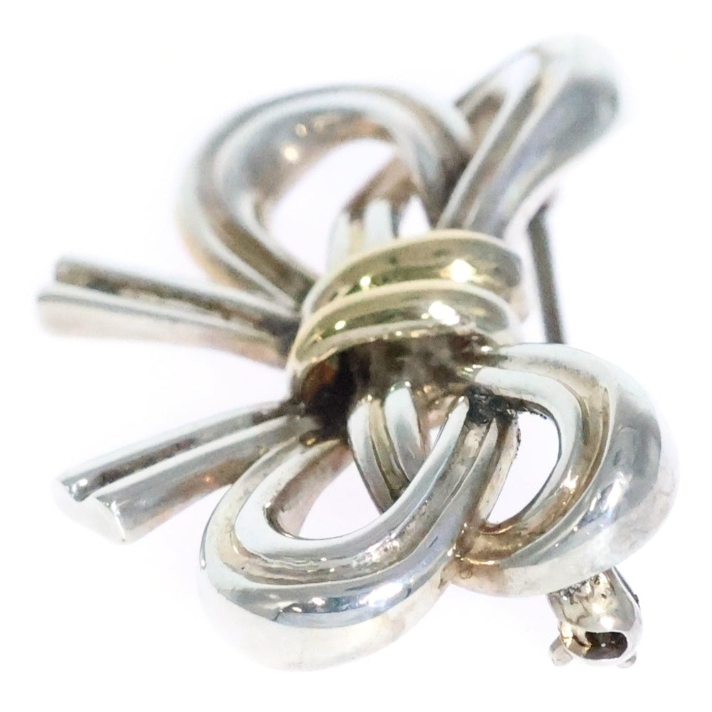 TIFFANY&Co(ティファニー) リボンモチーフ ブローチ ピンバッジ シルバー×ゴールド