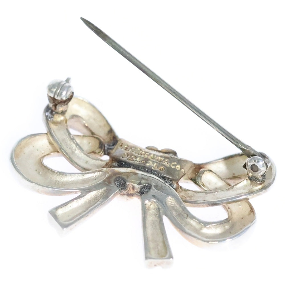 TIFFANY&Co(ティファニー) リボンモチーフ ブローチ ピンバッジ シルバー×ゴールド