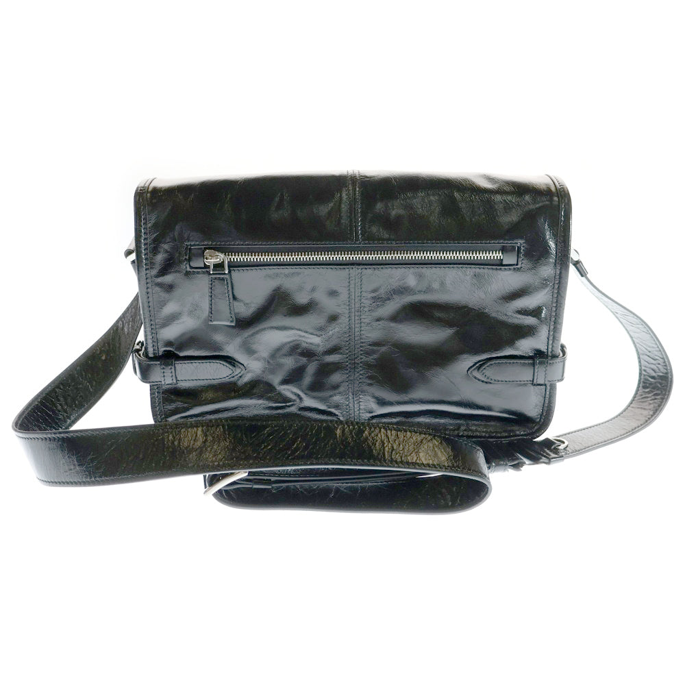 PRADA(プラダ) ソフトルックスレザー トライアングルロゴプレート ショルダーバッグ シルバー金具 ブラック 2VD073