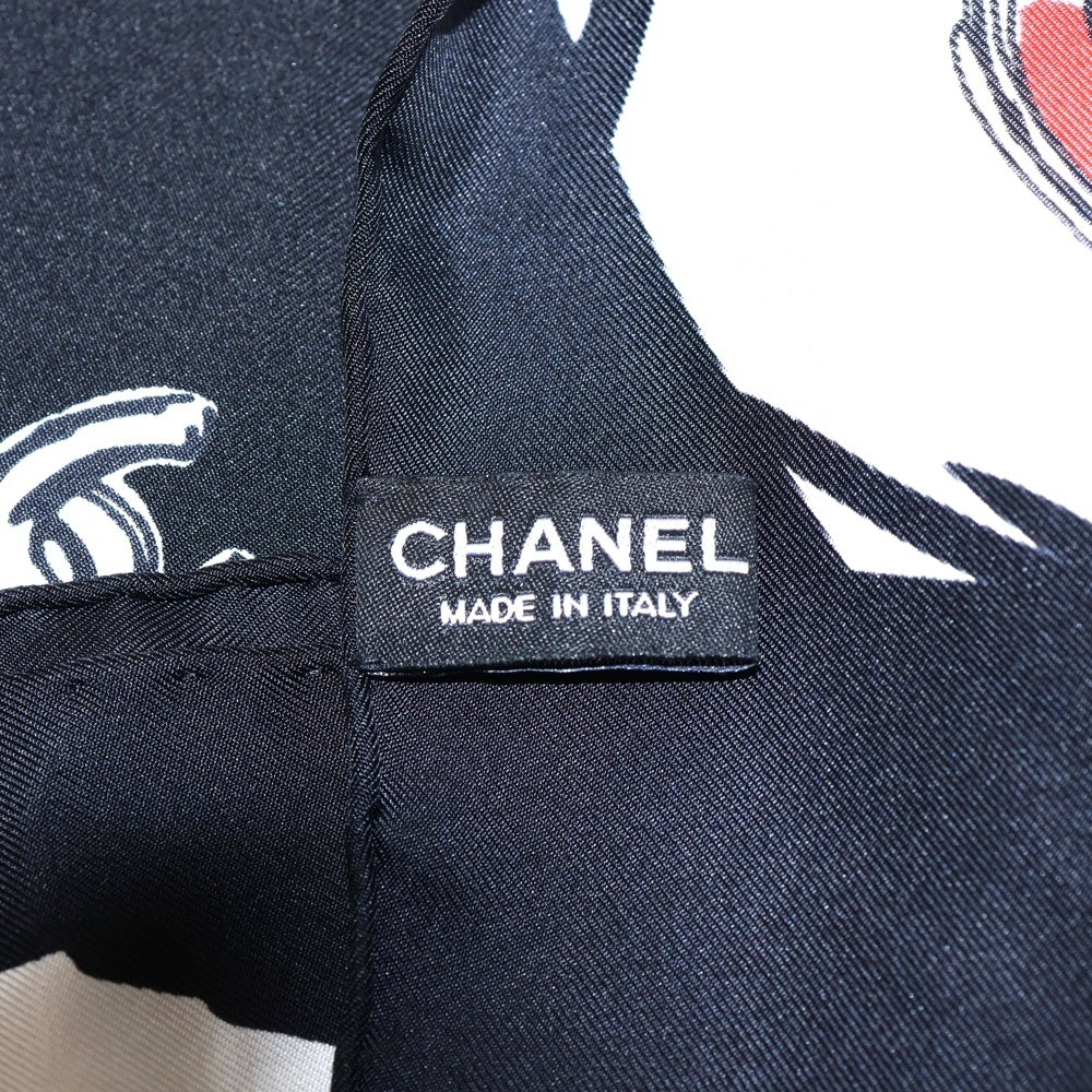 CHANEL(シャネル) カメリア総柄 シルク スカーフ ブラック