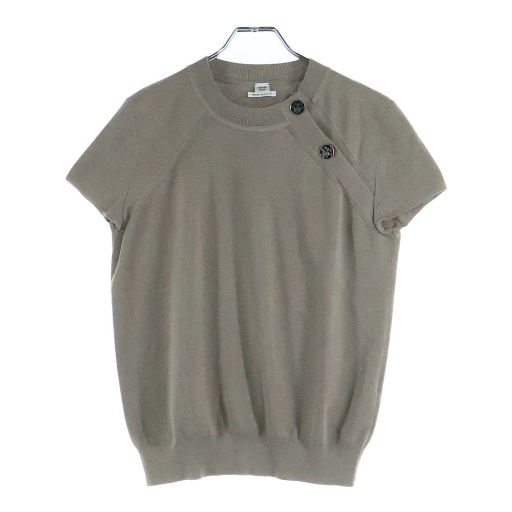 HERMES(エルメス) 23AW エクスリブリス ボタン クルーネック 半袖ニット セーター ベージュ レディース 3H2631D6