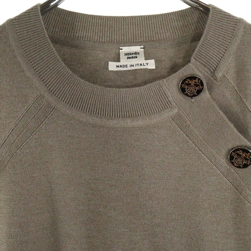 HERMES(エルメス) 23AW エクスリブリス ボタン クルーネック 半袖ニット セーター ベージュ レディース 3H2631D6
