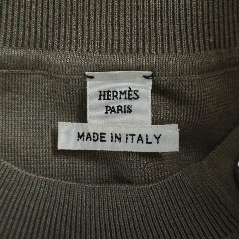 HERMES(エルメス) 23AW エクスリブリス ボタン クルーネック 半袖ニット セーター ベージュ レディース 3H2631D6