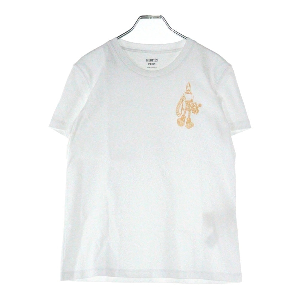 HERMES(エルメス) カルトゥッシュ 馬具 チェーンプリント クルーネック 半袖Tシャツ カットソー ホワイト レディース 5H4632DC