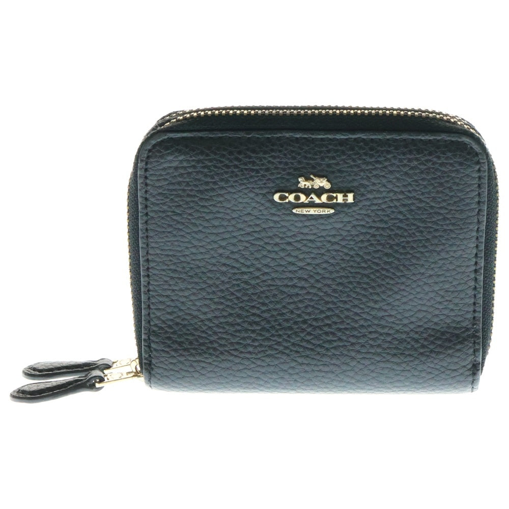 COACH(コーチ) コンパクト財布 ラウンドジップ コンパクトウォレット ミニ財布 ブラック ゴールド金具 レザー 76935