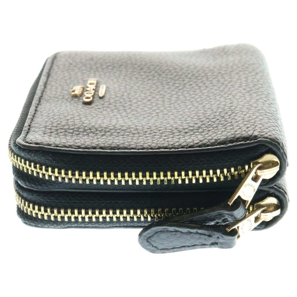 COACH(コーチ) コンパクト財布 ラウンドジップ コンパクトウォレット ミニ財布 ブラック ゴールド金具 レザー 76935