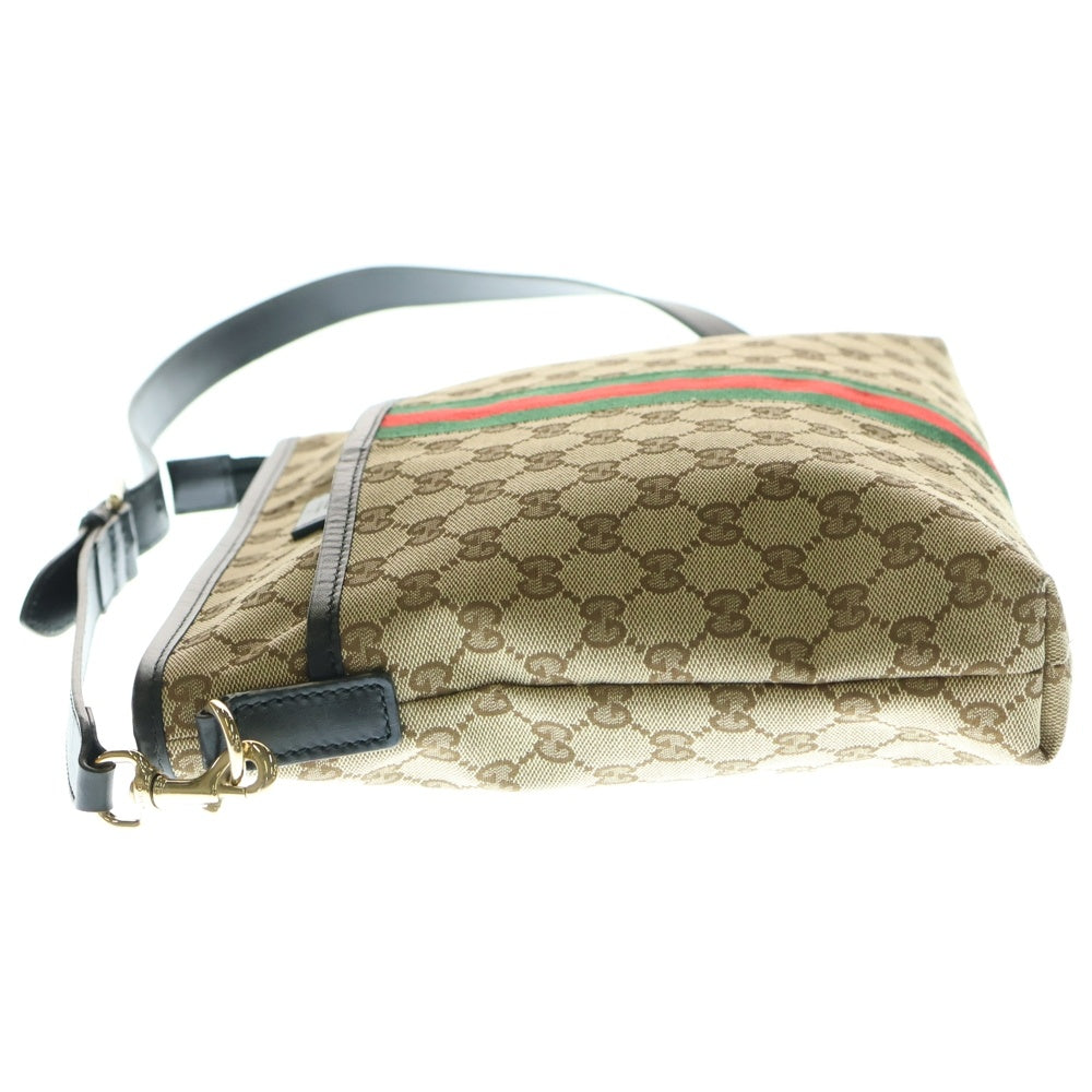 GUCCI(グッチ) GGキャンバス ウェビングライン シェリー レザー切替キャンバスショルダーバッグ ブラウン 388926